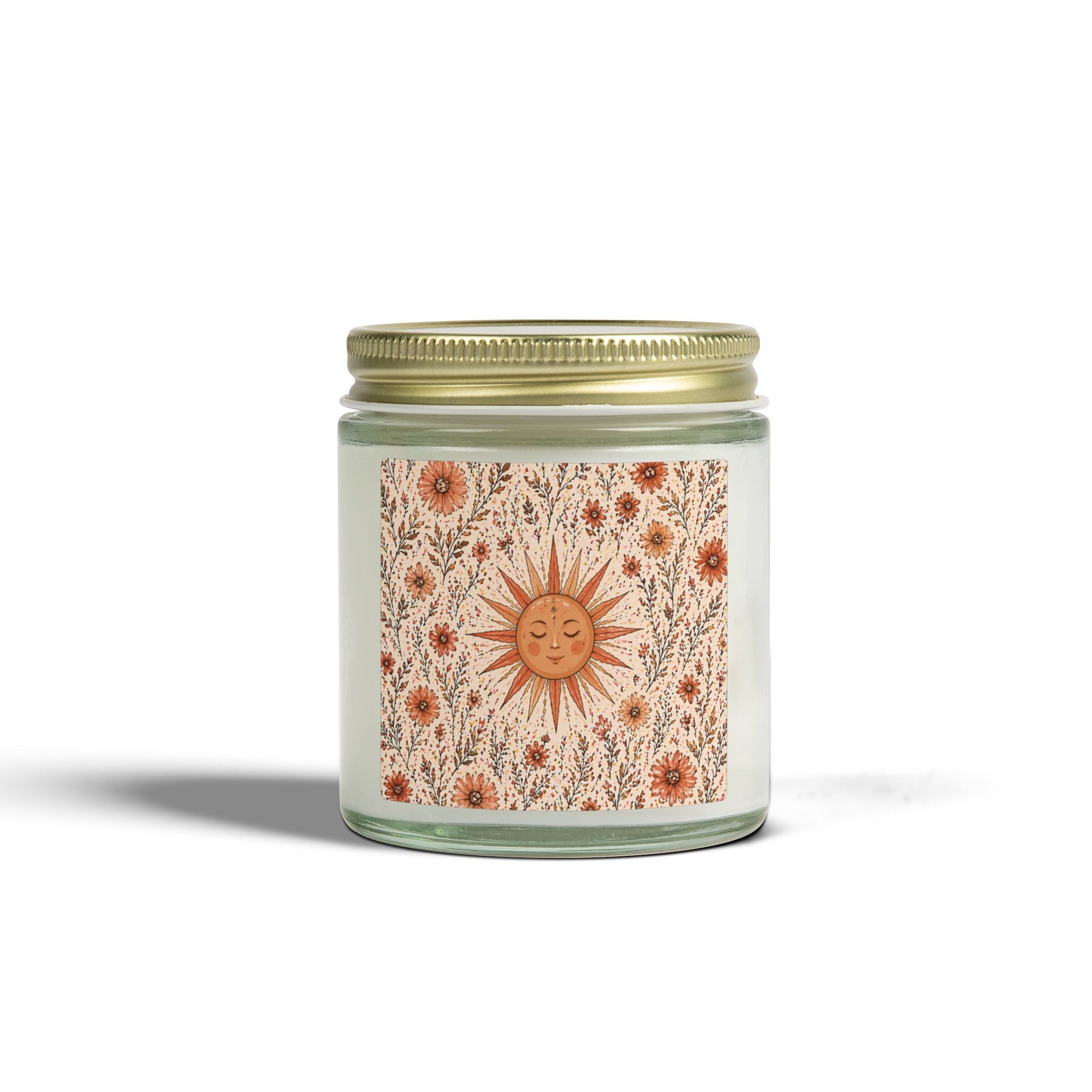 Velours Duftkerze mit Sonnenmotiv & Wildblumen