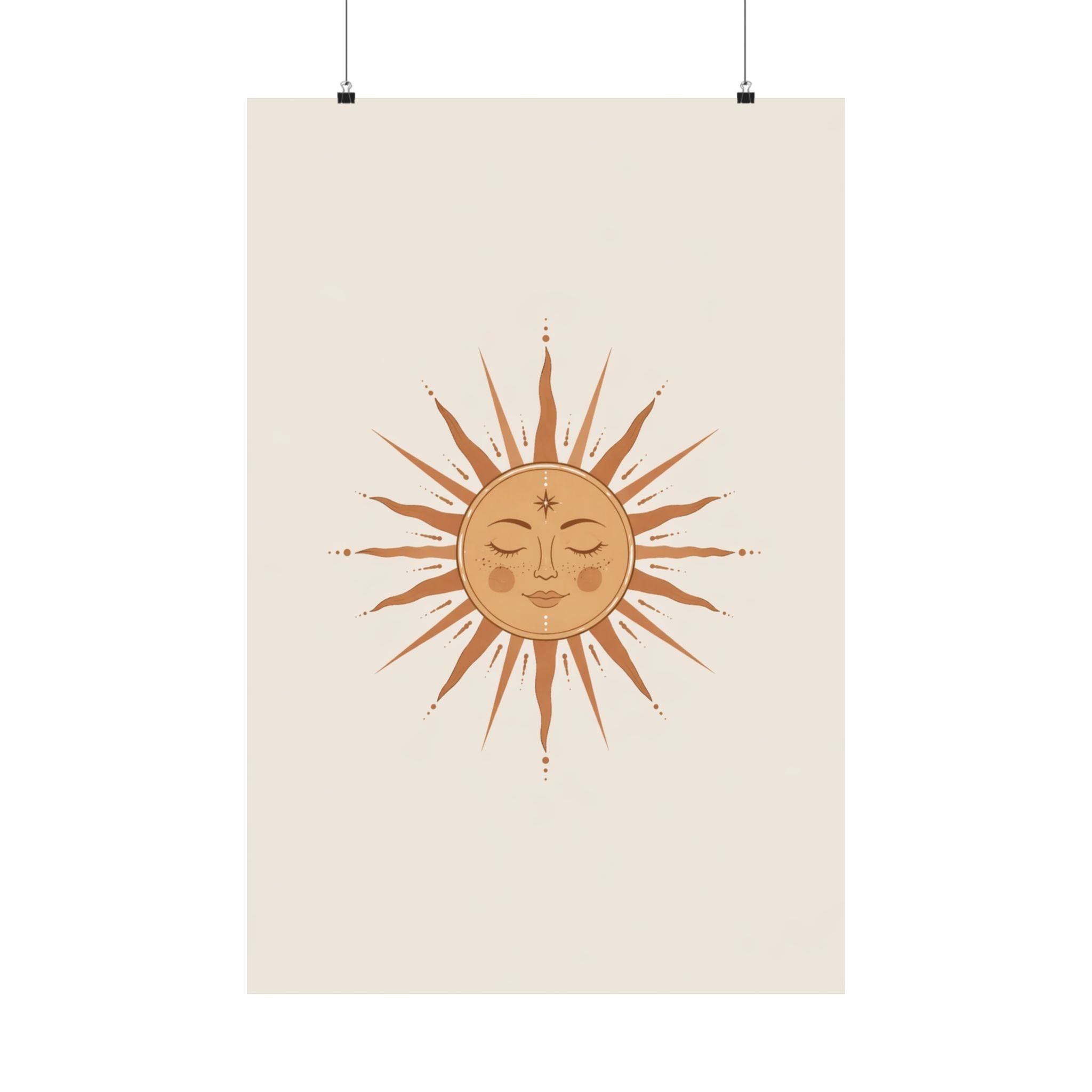 Boho Sun Face Matte Vertical Poster | Celestial Wall Art, Neutral Decor