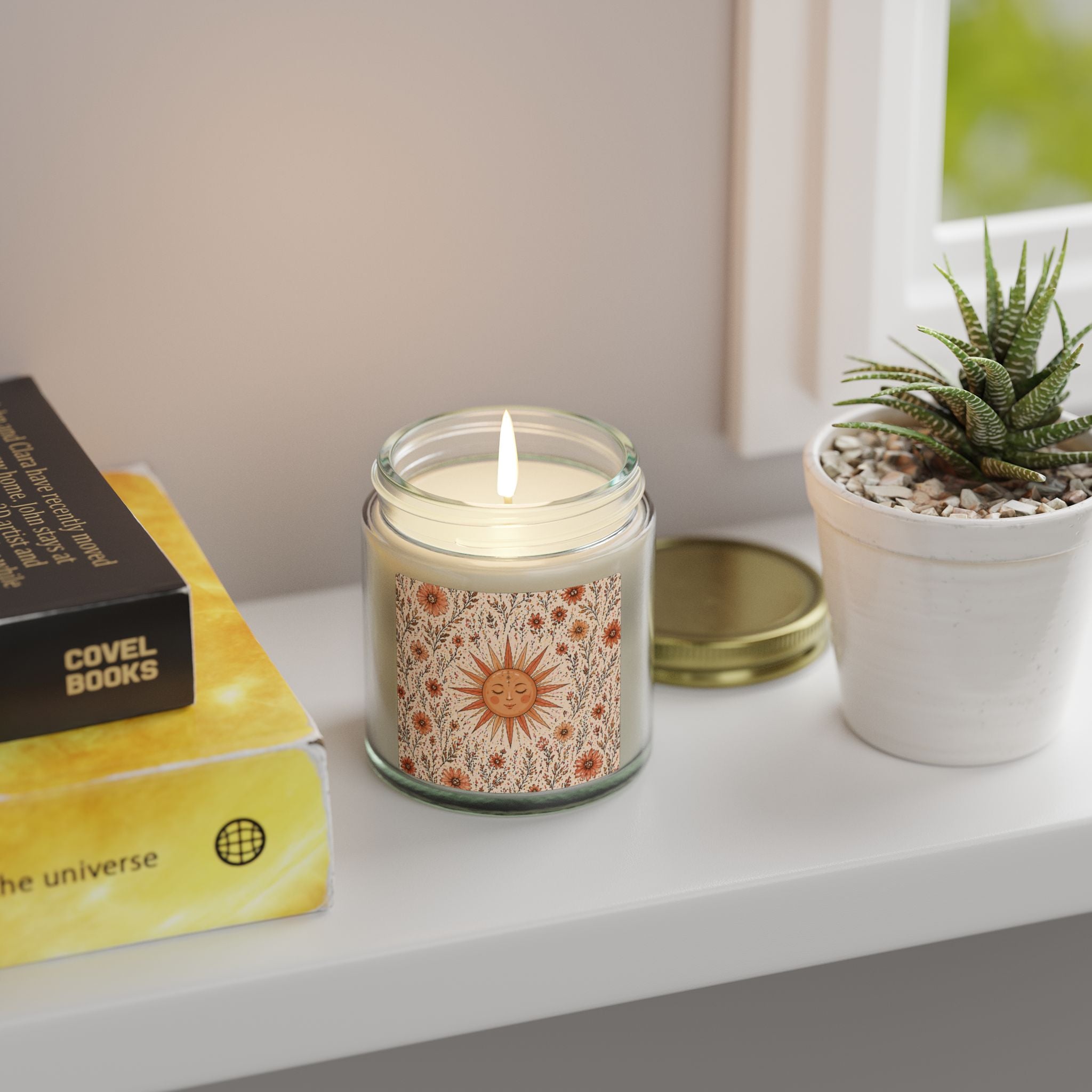 Velour Scented Candle with Sun Motif & Wildflowers