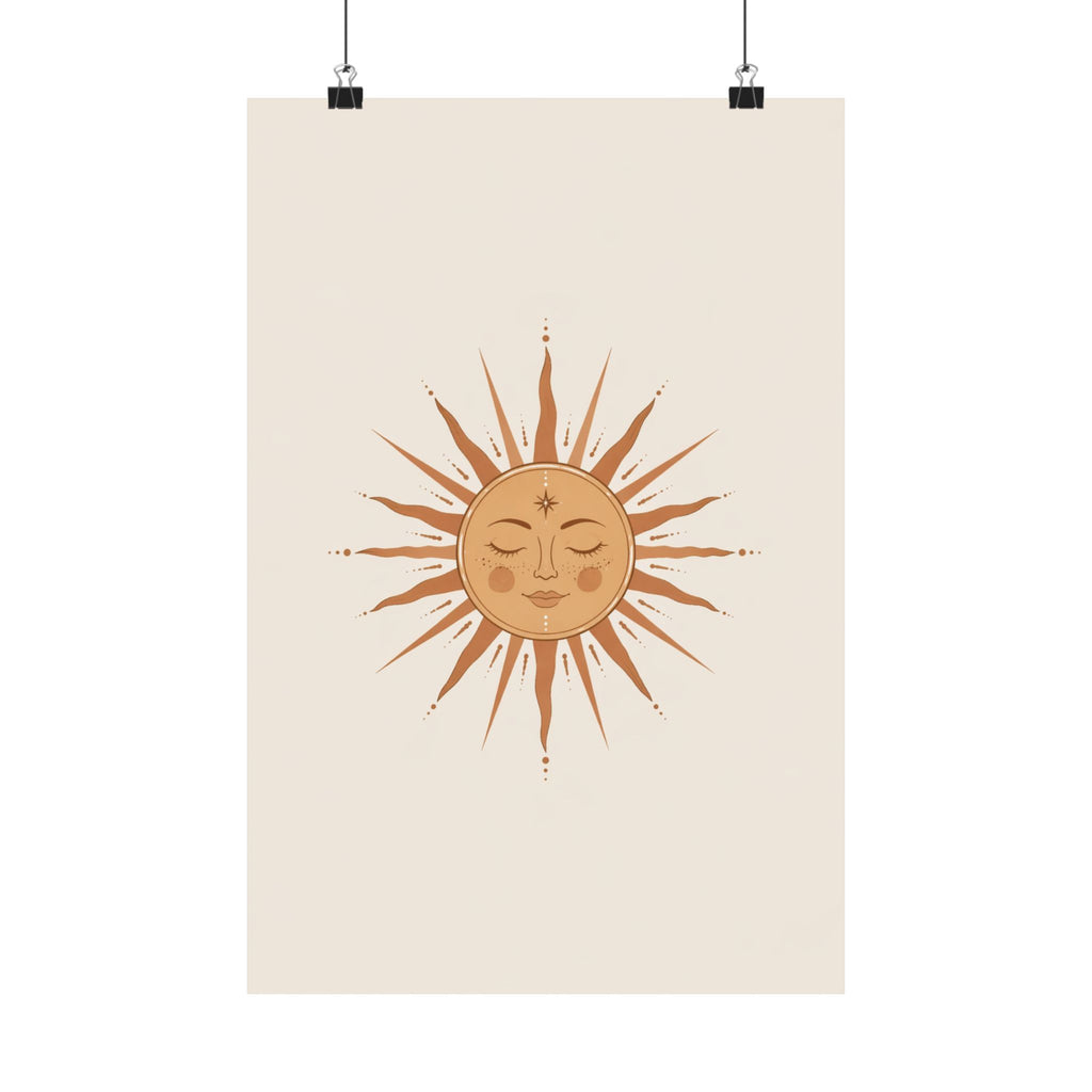 Boho Sun Face Matte Vertical Poster | Celestial Wall Art, Neutral Decor
