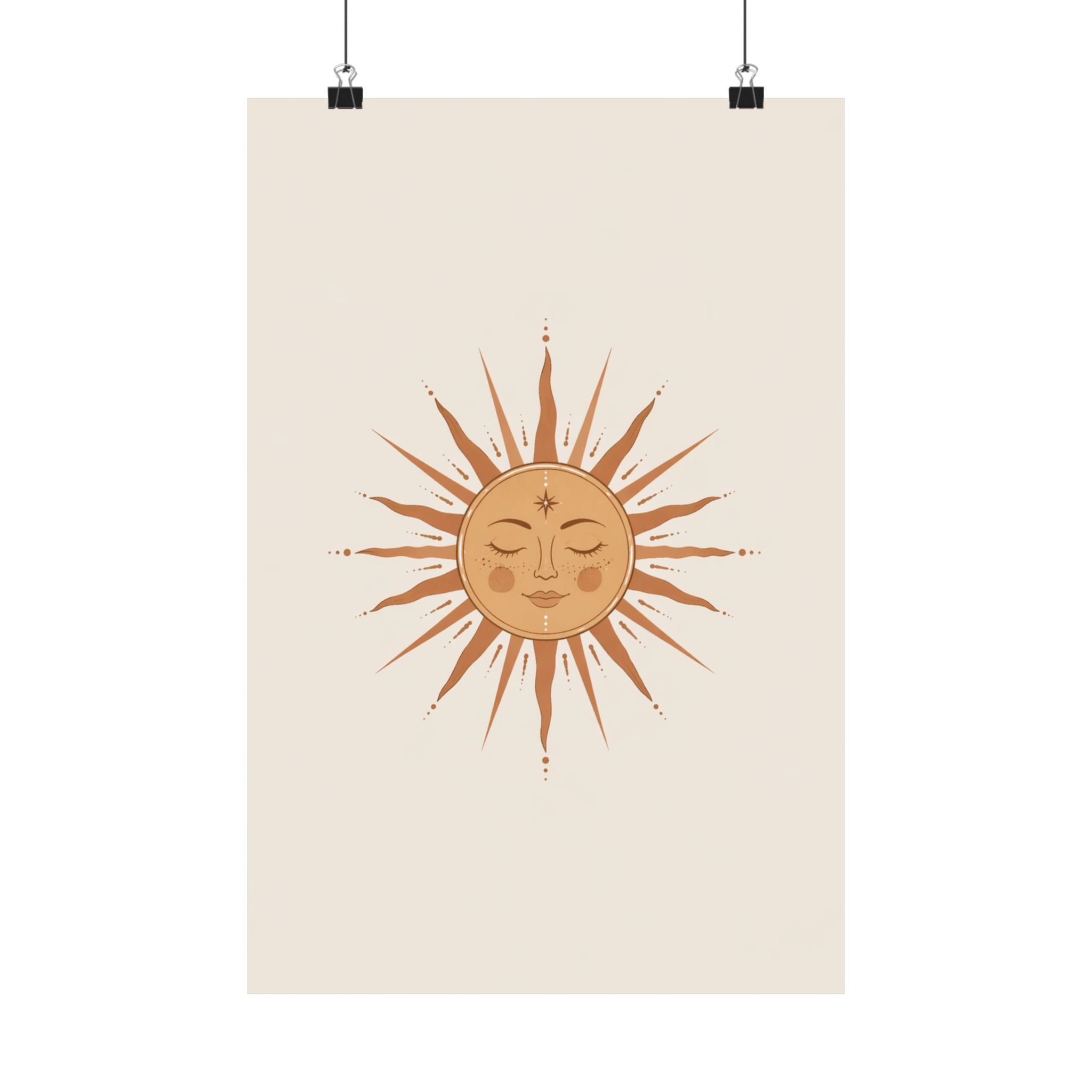 Boho Sun Face Matte Vertical Poster | Celestial Wall Art, Neutral Decor