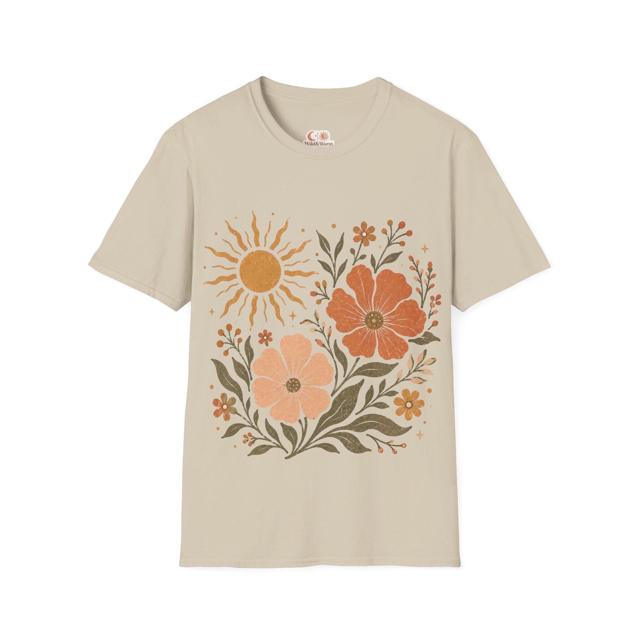Retro Floral Sun T-Shirt — Boho Vintage Flower Graphic Tee