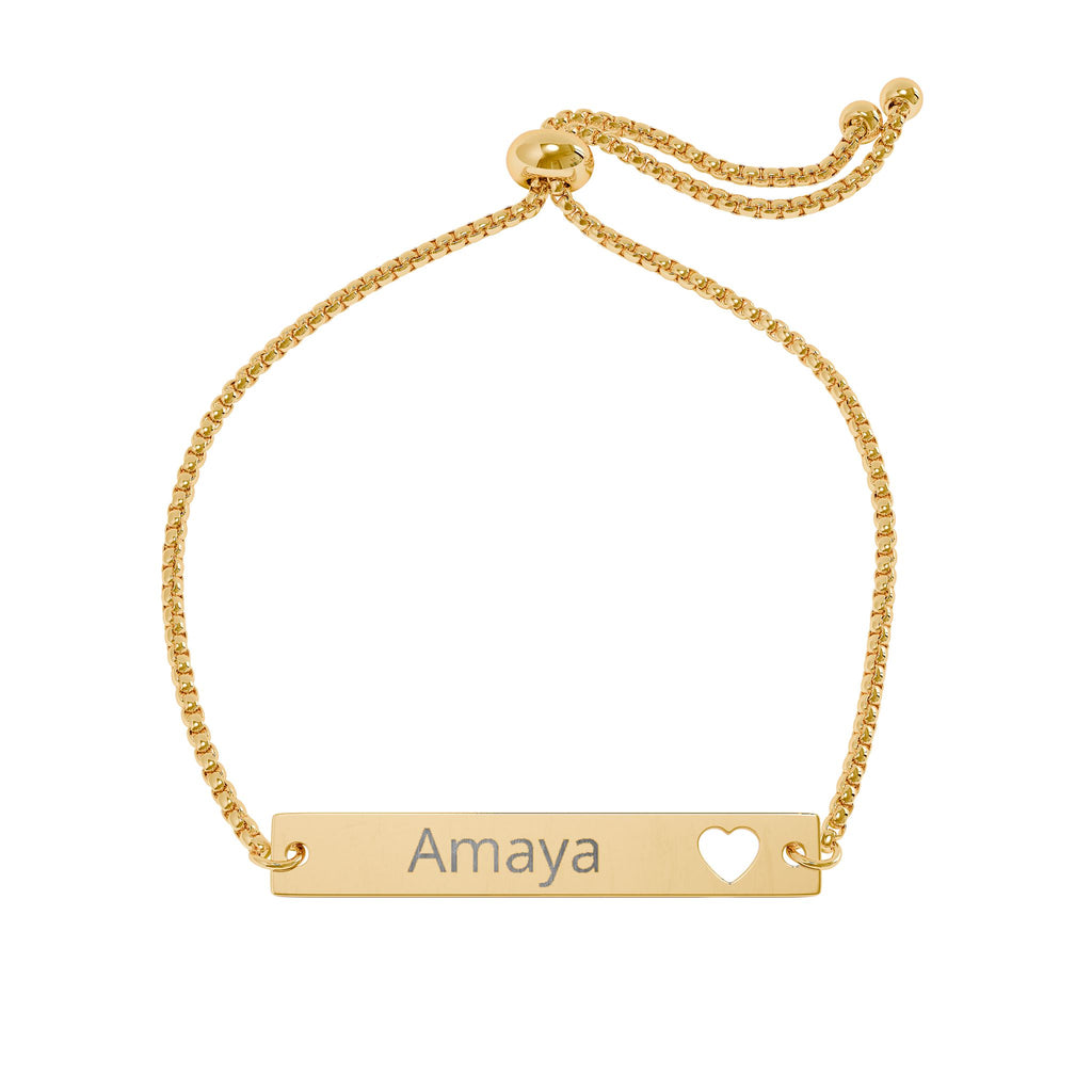 Engraved Name Bar Bracelet with Heart | Personalized Bracelet, Gift for Girlfriend, Mom