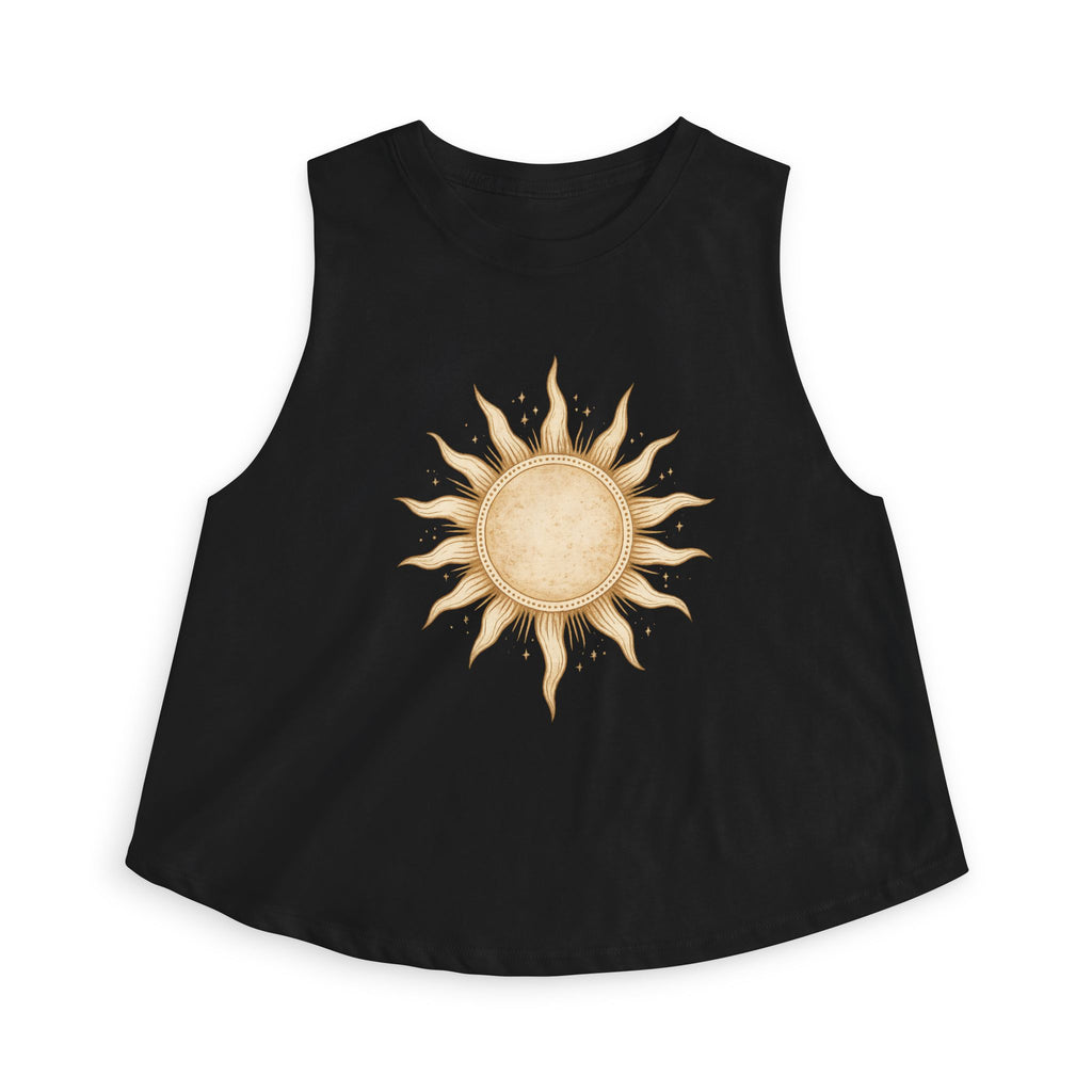 Boho Sunburst Crop Top – Vintage Golden Sun Aesthetic Tank