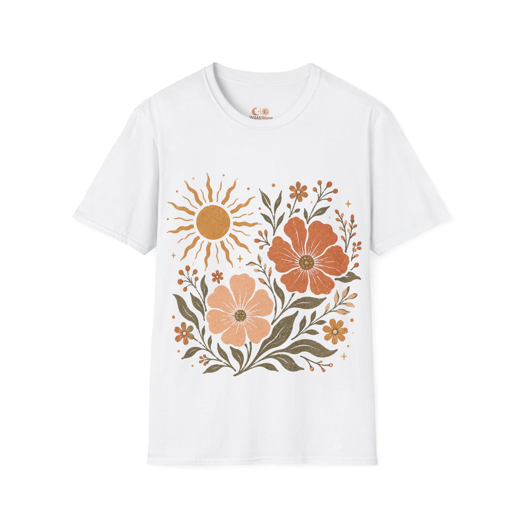 Retro Floral Sun T-Shirt — Boho Vintage Flower Graphic Tee