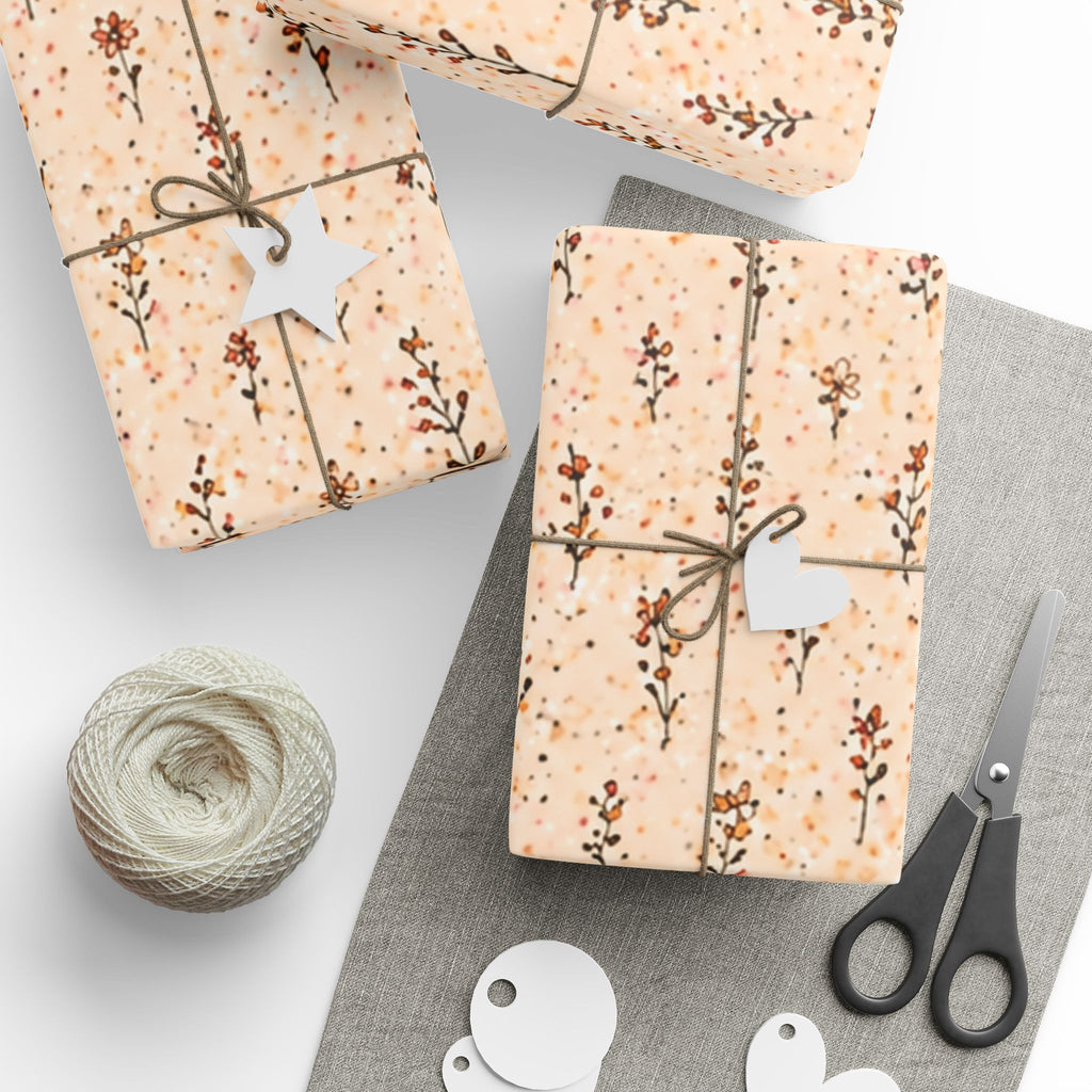 Wrapping Paper with Small Wildflowers | Floral Gift Wrap, Peach Botanical Print
