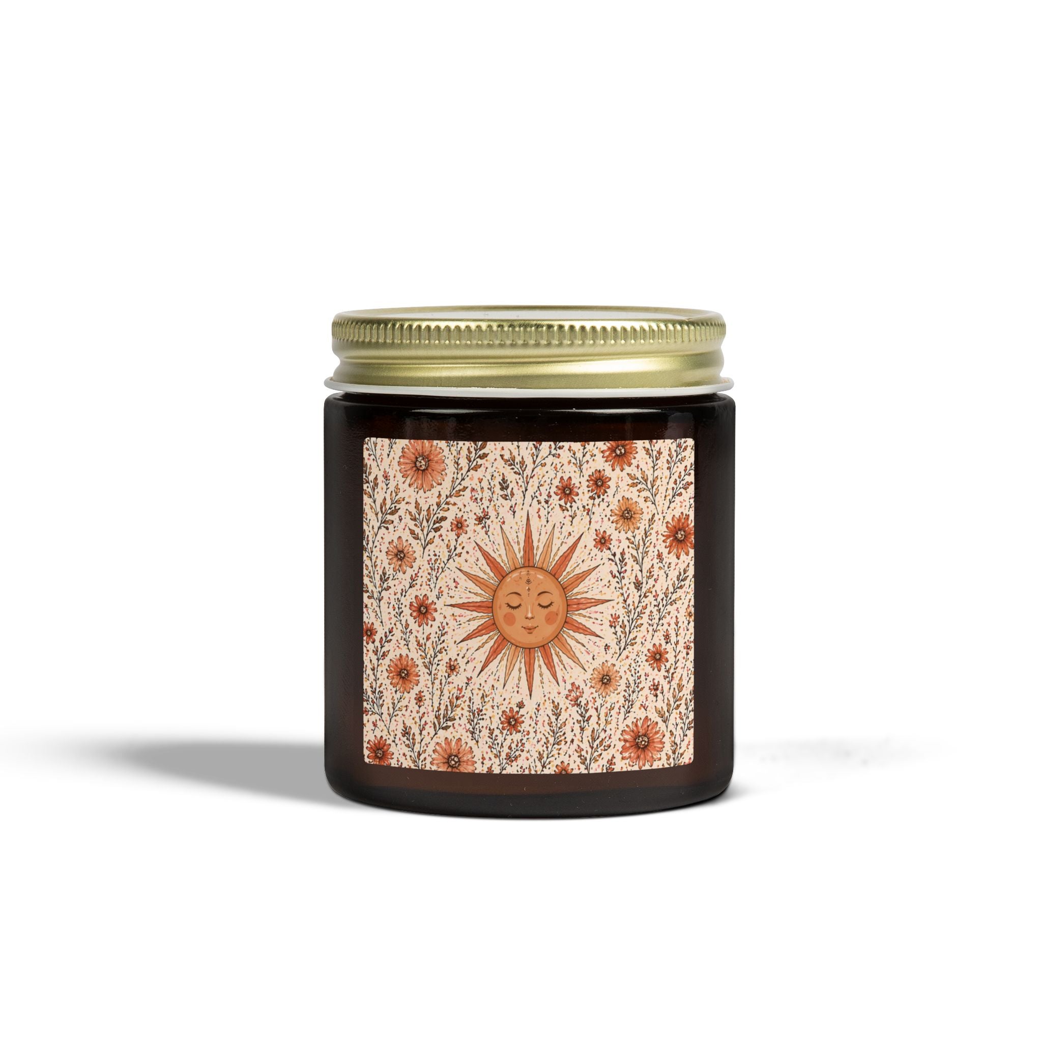 Velours Duftkerze mit Sonnenmotiv & Wildblumen