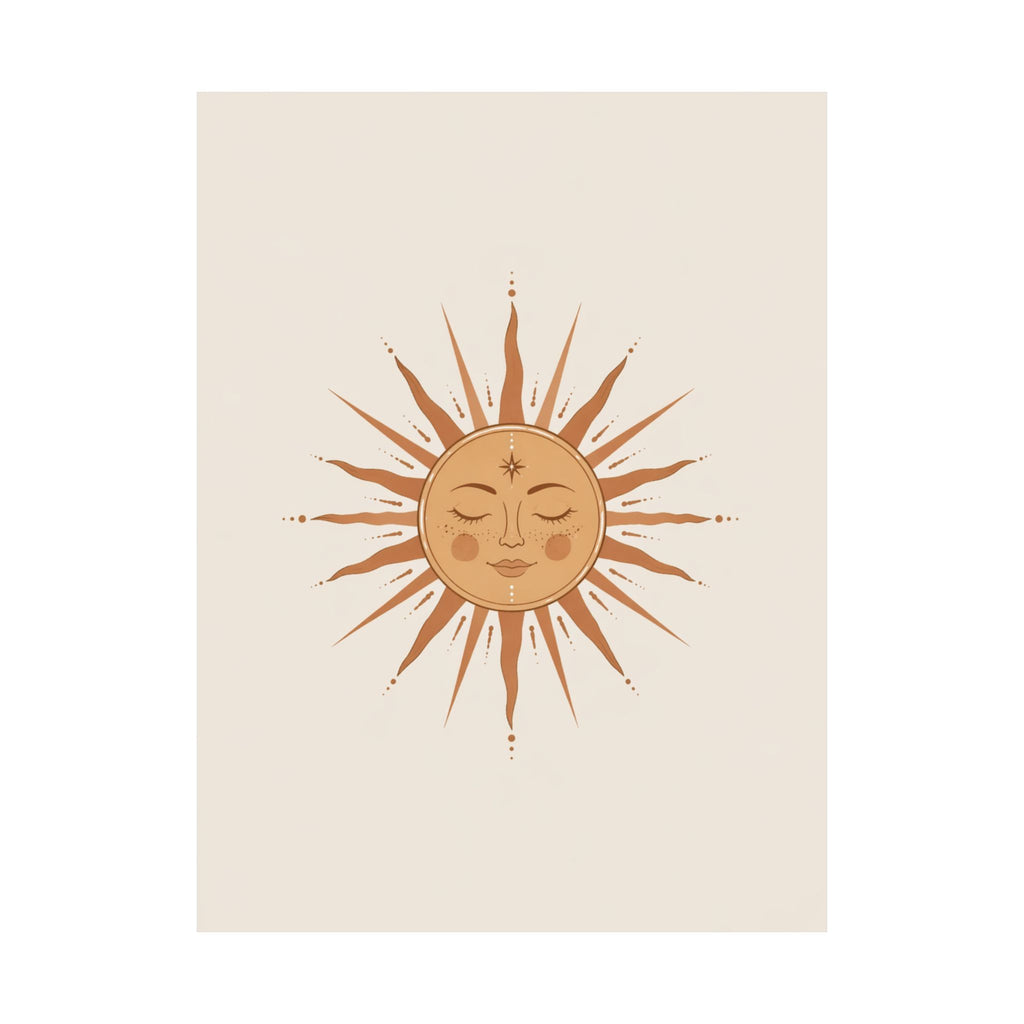 Boho Sun Face Matte Vertical Poster | Celestial Wall Art, Neutral Decor