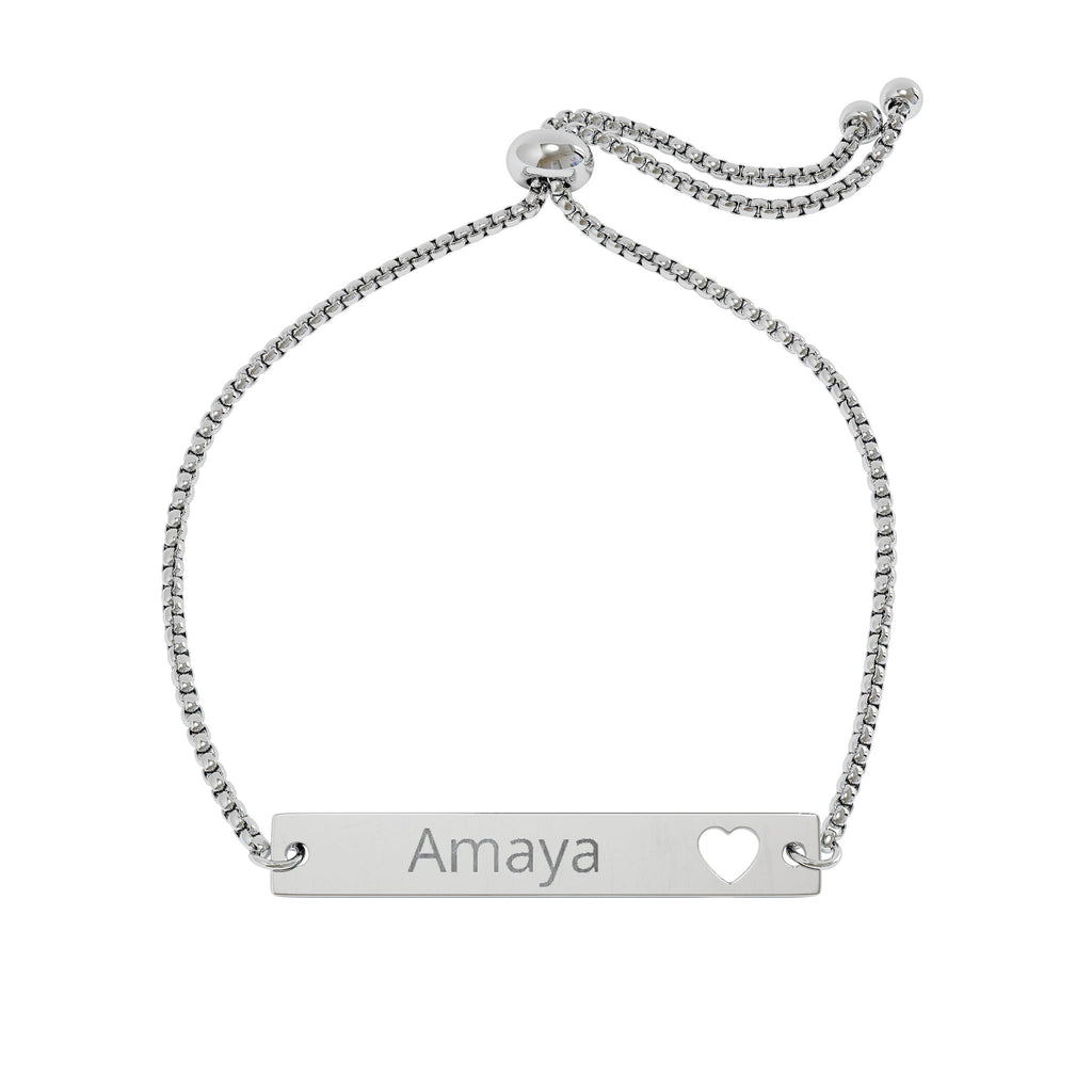 Engraved Name Bar Bracelet with Heart | Personalized Bracelet, Gift for Girlfriend, Mom