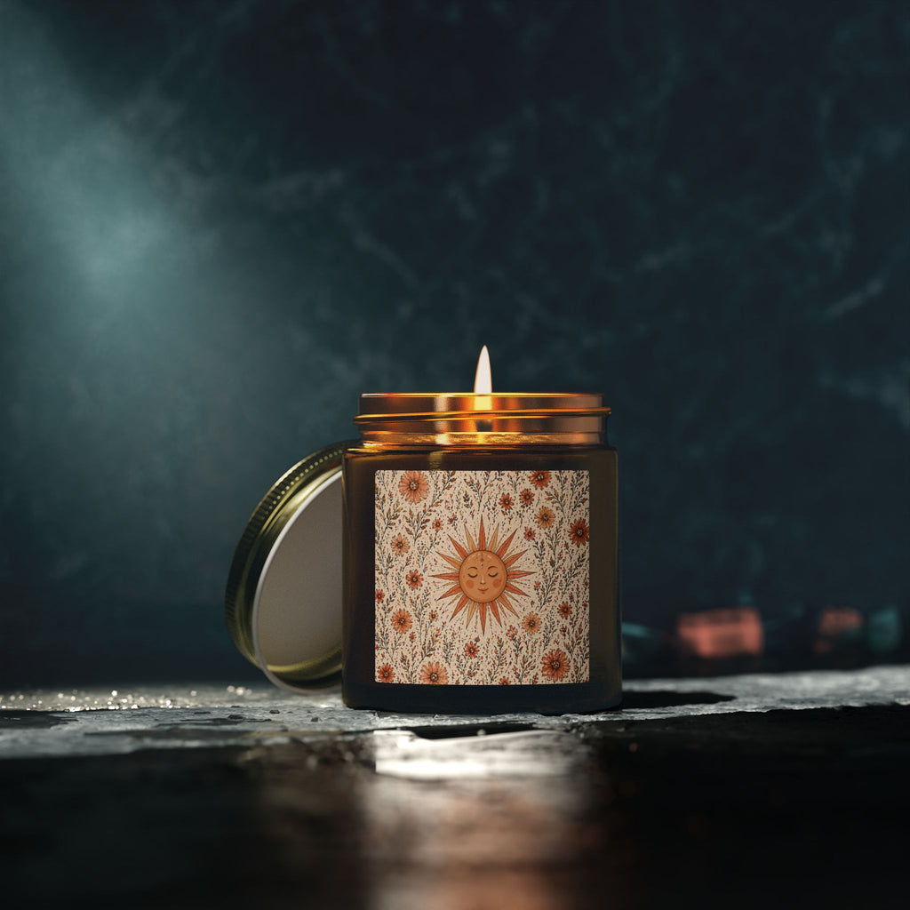 Velour Scented Candle with Sun Motif & Wildflowers