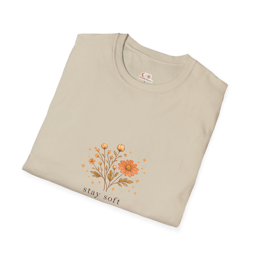Stay Soft Floral T-Shirt — Minimal Boho Flower Graphic Tee