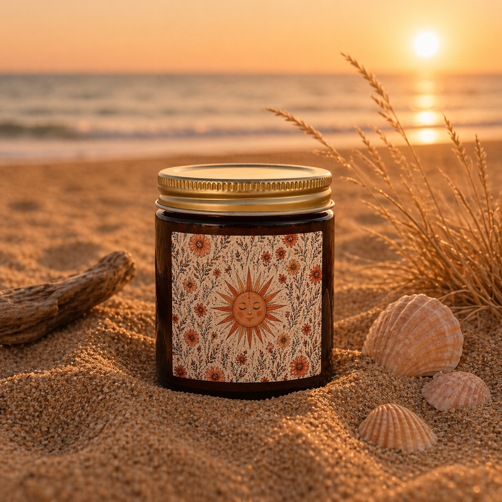 Velour Scented Candle with Sun Motif & Wildflowers