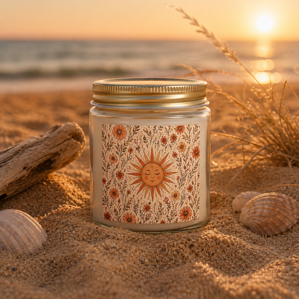 Velour Scented Candle with Sun Motif & Wildflowers