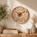 Boho Wall Clock with Sun & Flowers | Rustic Floral Clock