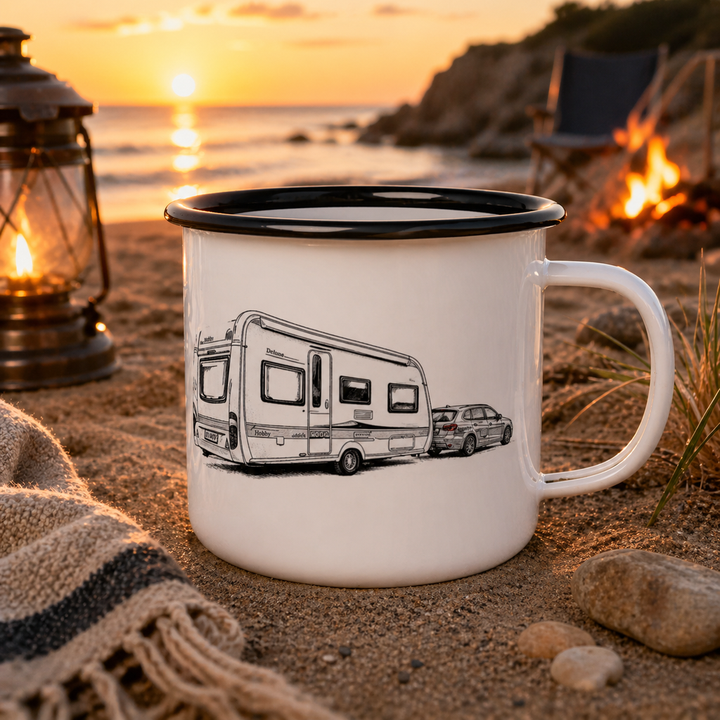 Wild & Warm Emaille-Becher | Personalisierbar für Camping & Abenteuer