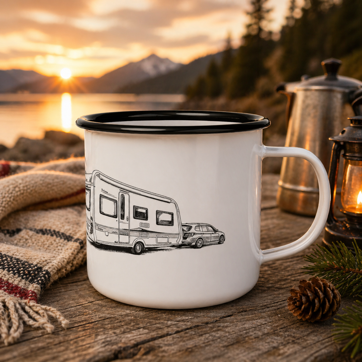 Wild & Warm Emaille-Becher | Personalisierbar für Camping & Abenteuer