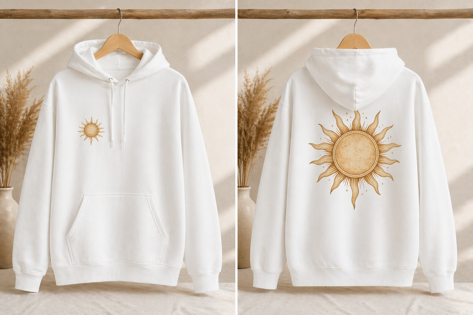 Vintage Sun Illustration Hoodie | Hand-Drawn Celestial Sunback Design
