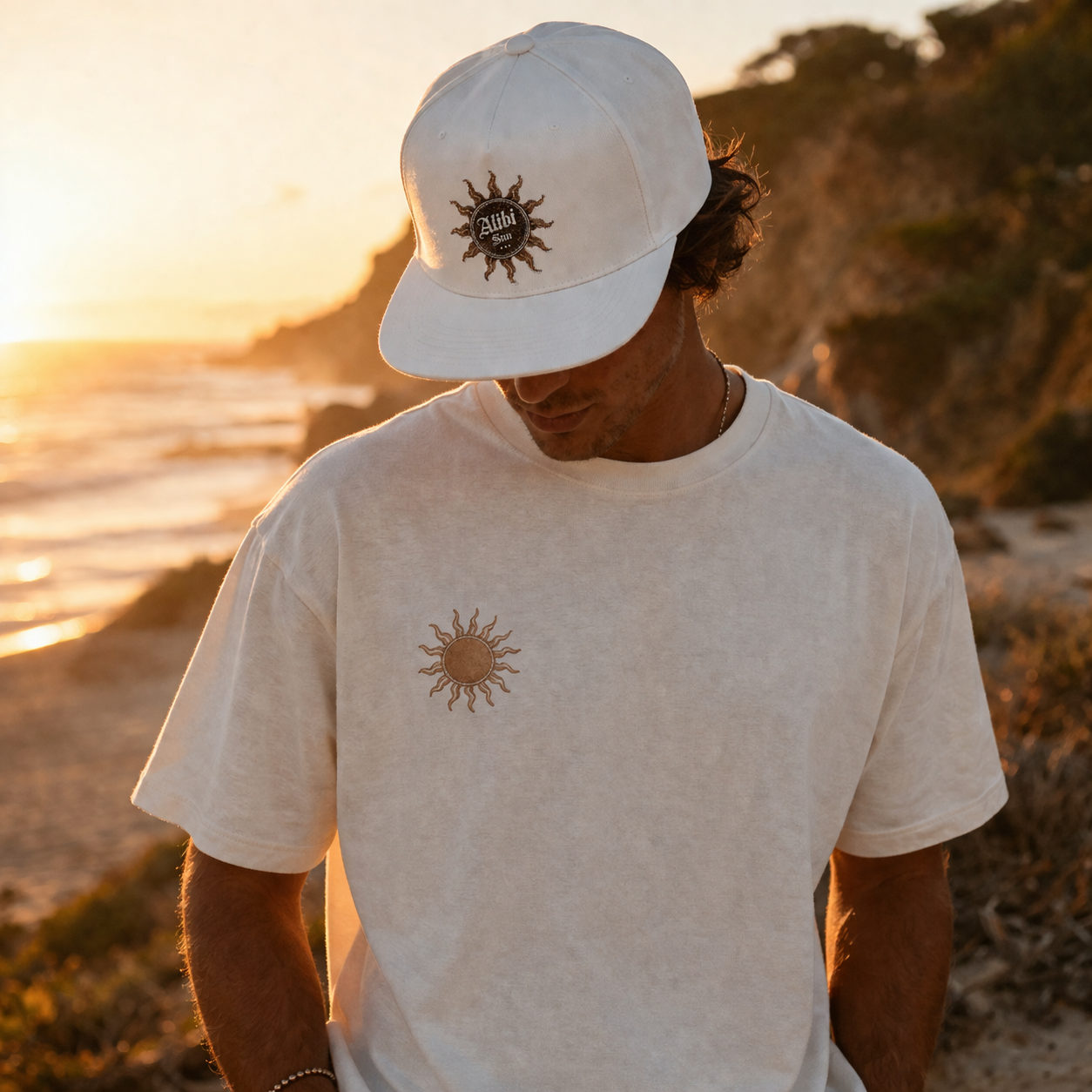 Embroidered Sun Logo Flat Bill Cap – ‘Alibi’ Vintage Surf Style Snapback