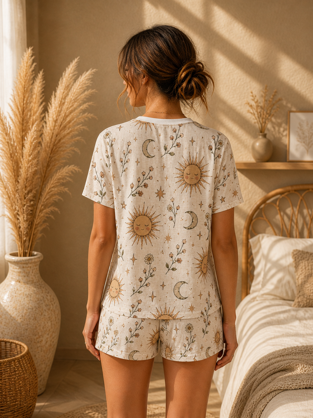Sun & Moon Floral Women's Pajama Set — Cozy Celestial Sleepwear