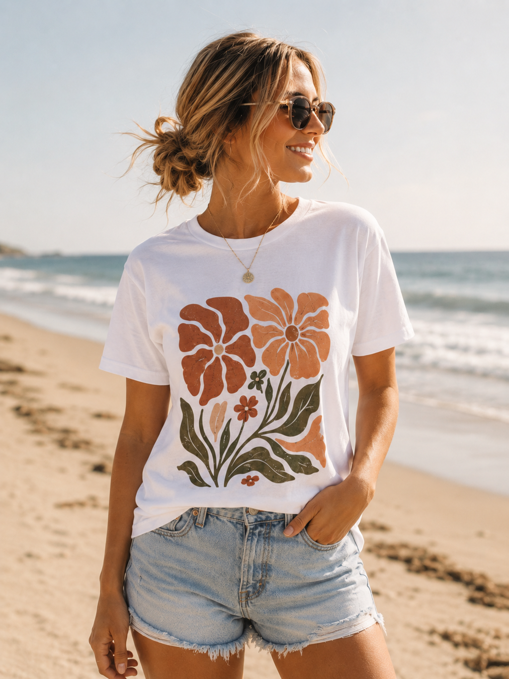 Floral Retro Block Print T-Shirt