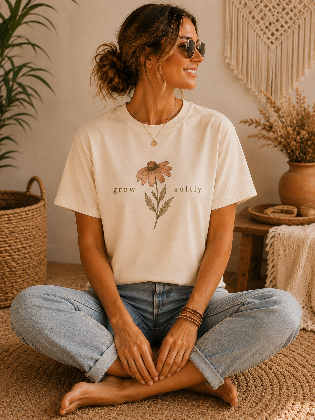Floral Sunflower Tee — Bloom Slowly Graphic T-Shirt