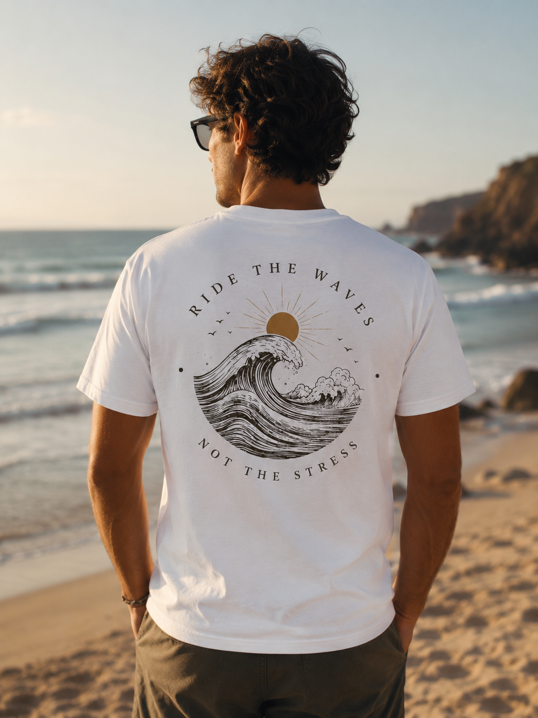 Ride the Waves T-Shirt — "Ride the Waves Not the Stress" Graphic Tee