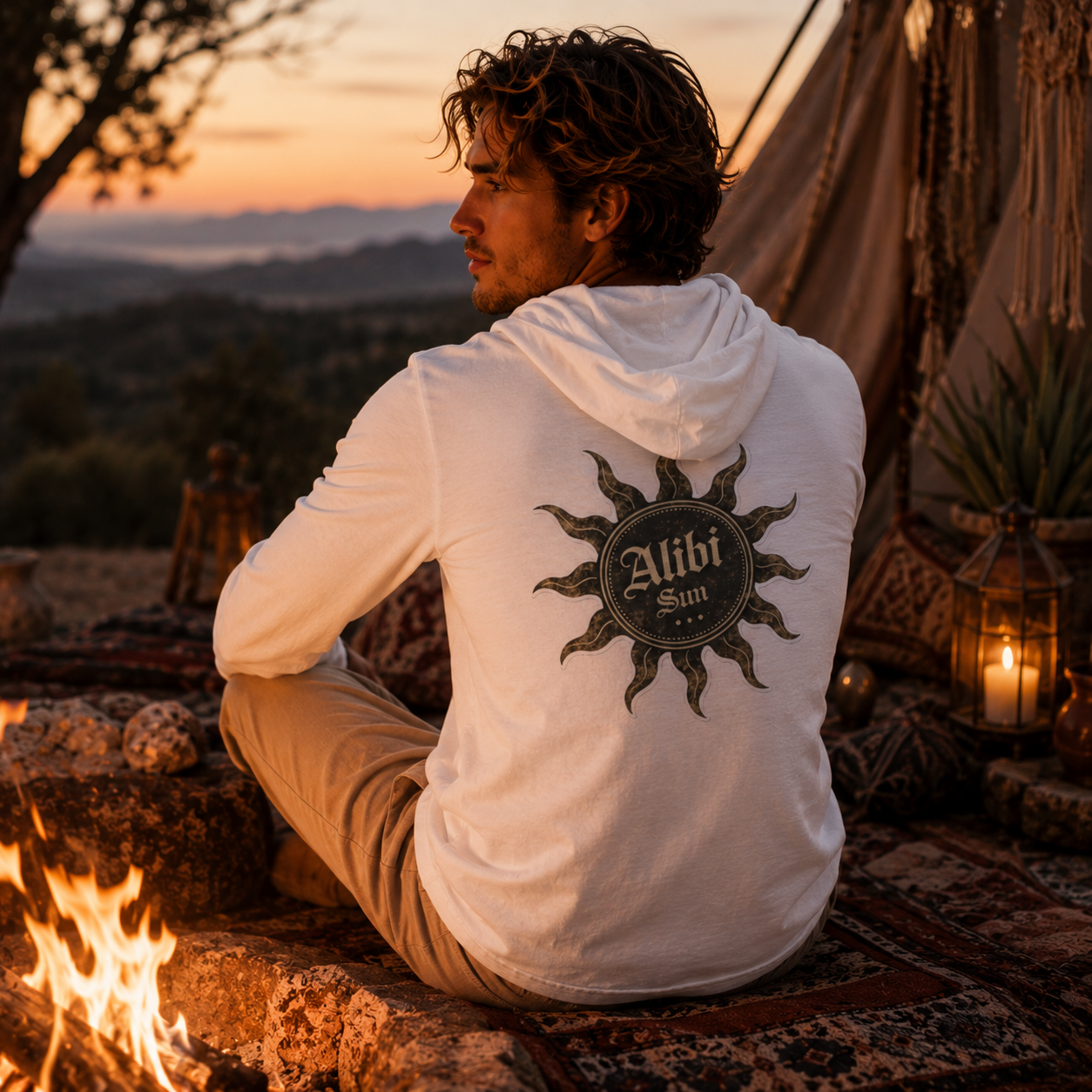 Alibi Sun Hooded Long Sleeve Tee — Vintage Boho Graphic