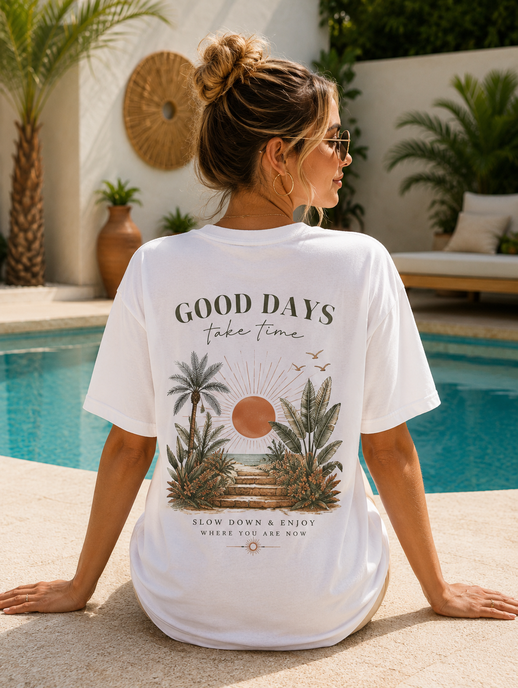 Good Days Palm Beach T-Shirt — Retro Sunset Tropical Graphic Tee
