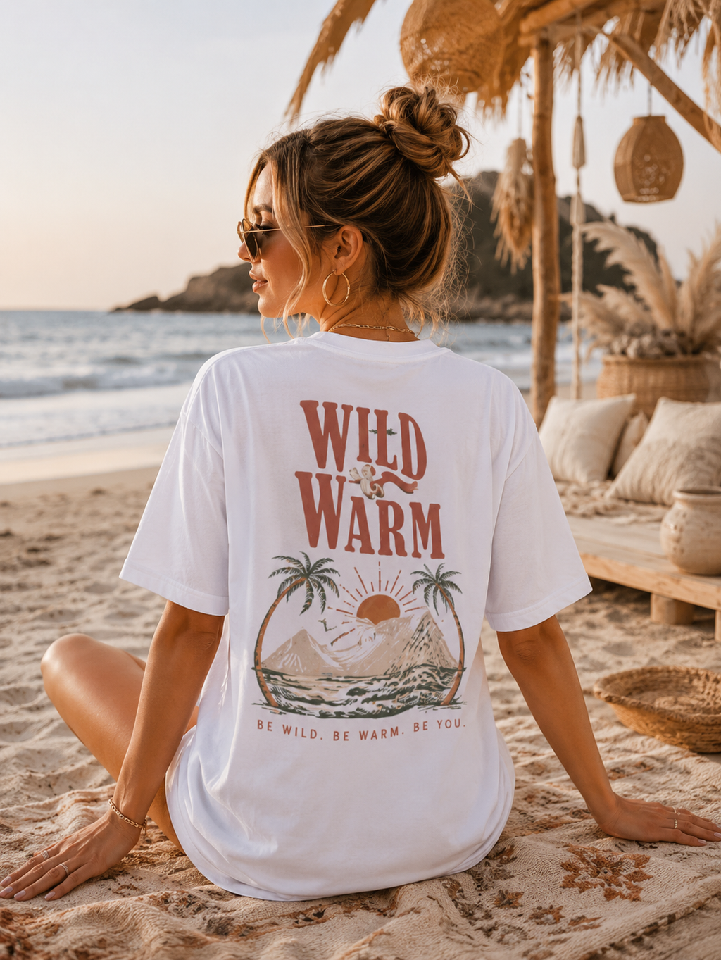 Wild Warm Graphic T-Shirt — Retro Sunset Beach Design