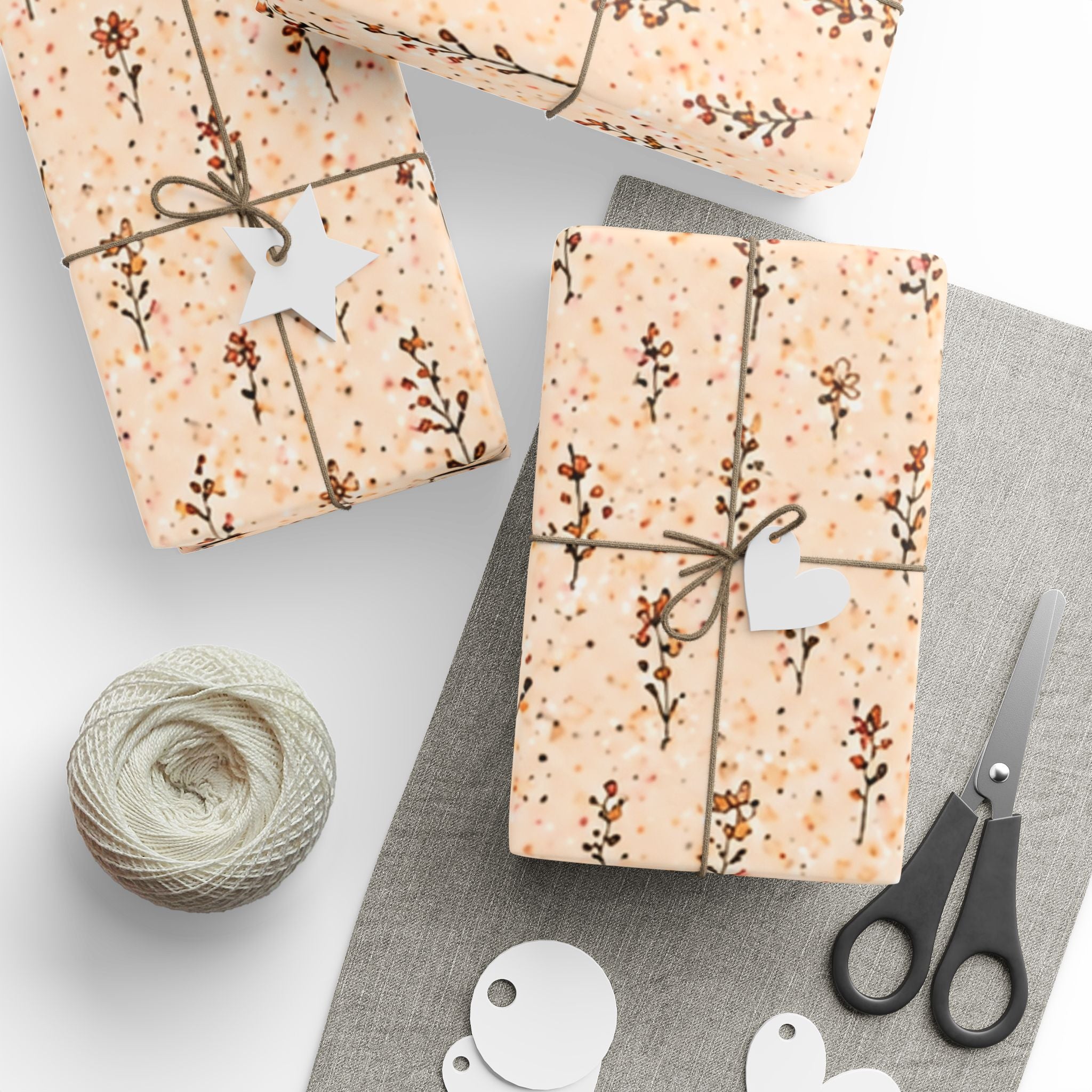 Wrapping Paper with Small Wildflowers | Floral Gift Wrap, Peach Botanical Print