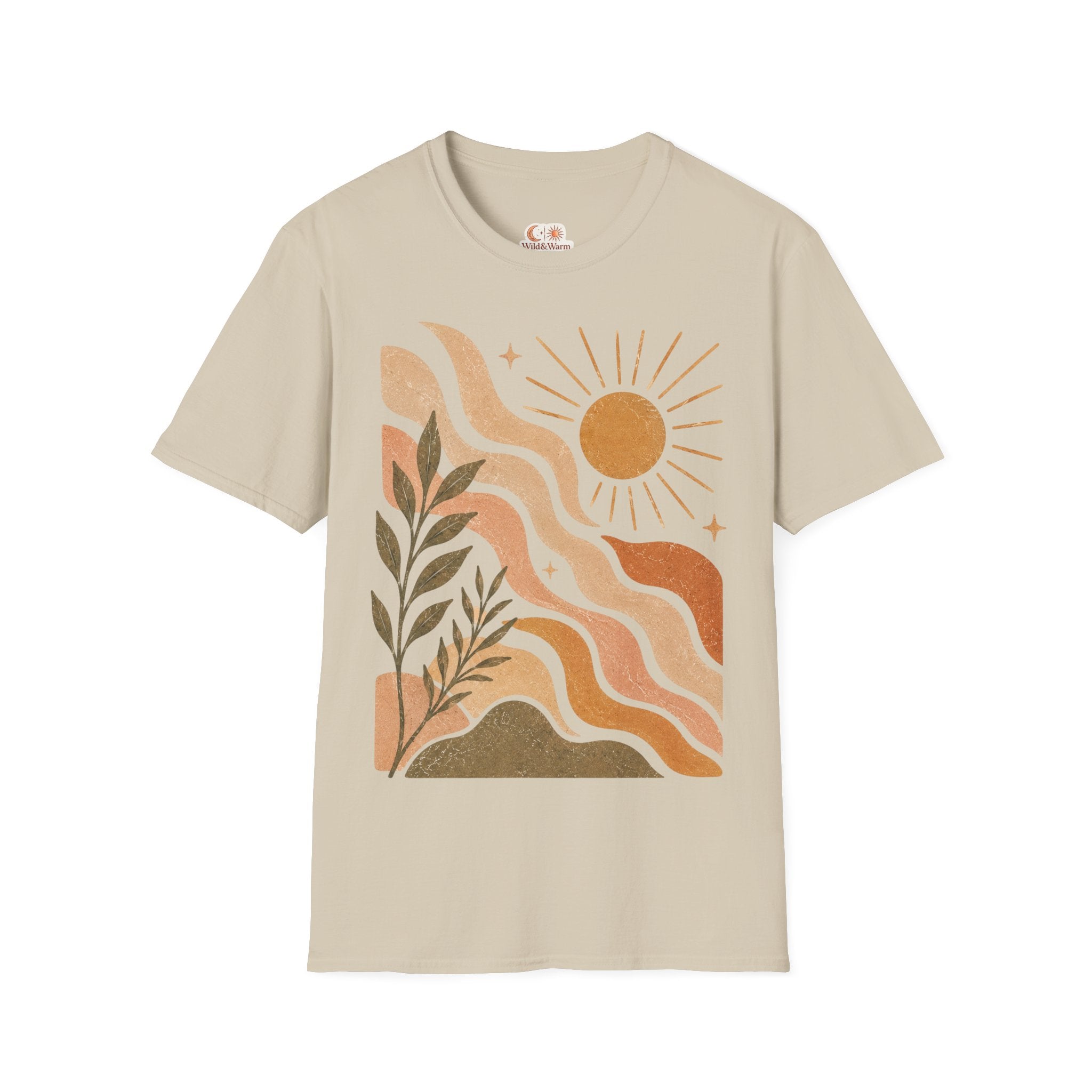 Retro Desert Sun T-Shirt — Boho Wavy Landscape Tee