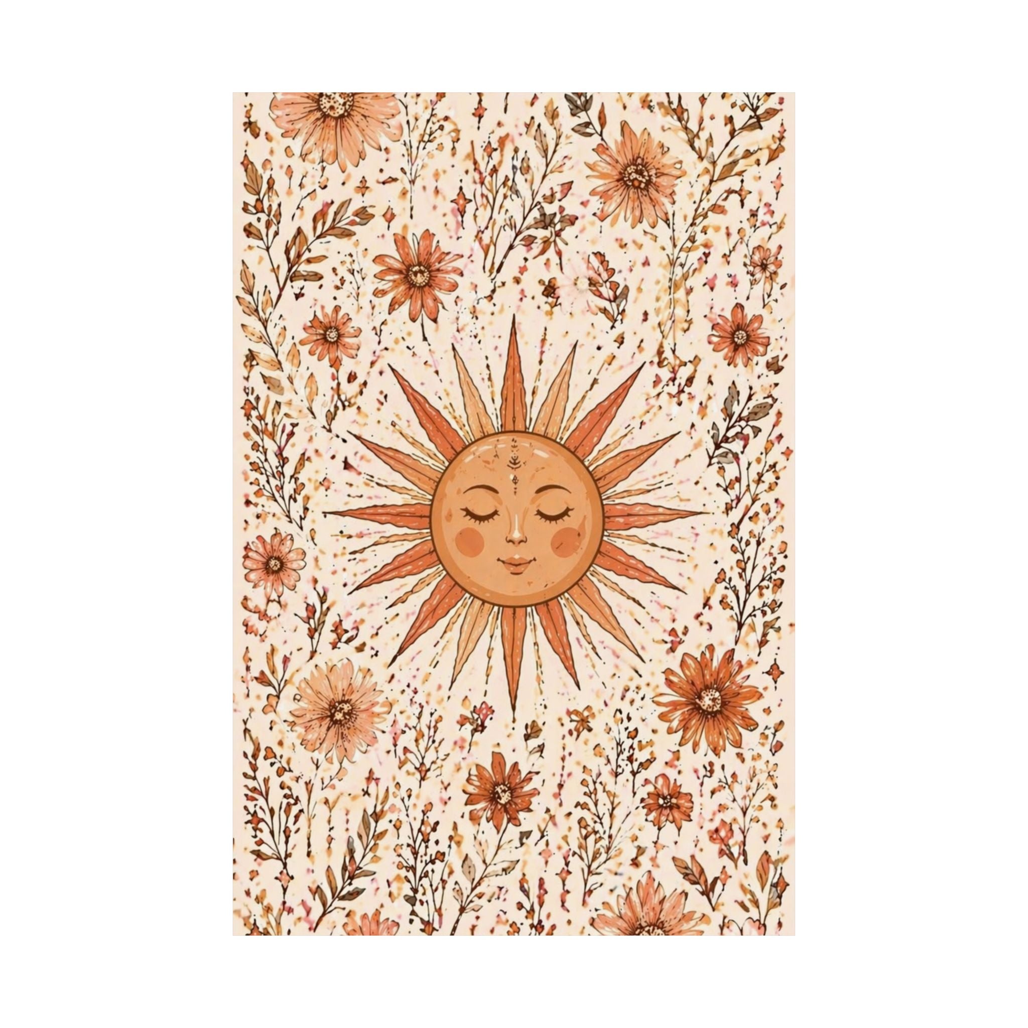 Boho Sun Face Floral Illustration Matte Vertical Poster | Sunburst Wall Art