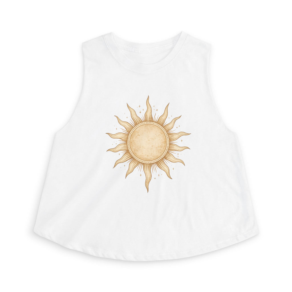 Boho Sunburst Crop Top – Vintage Golden Sun Aesthetic Tank
