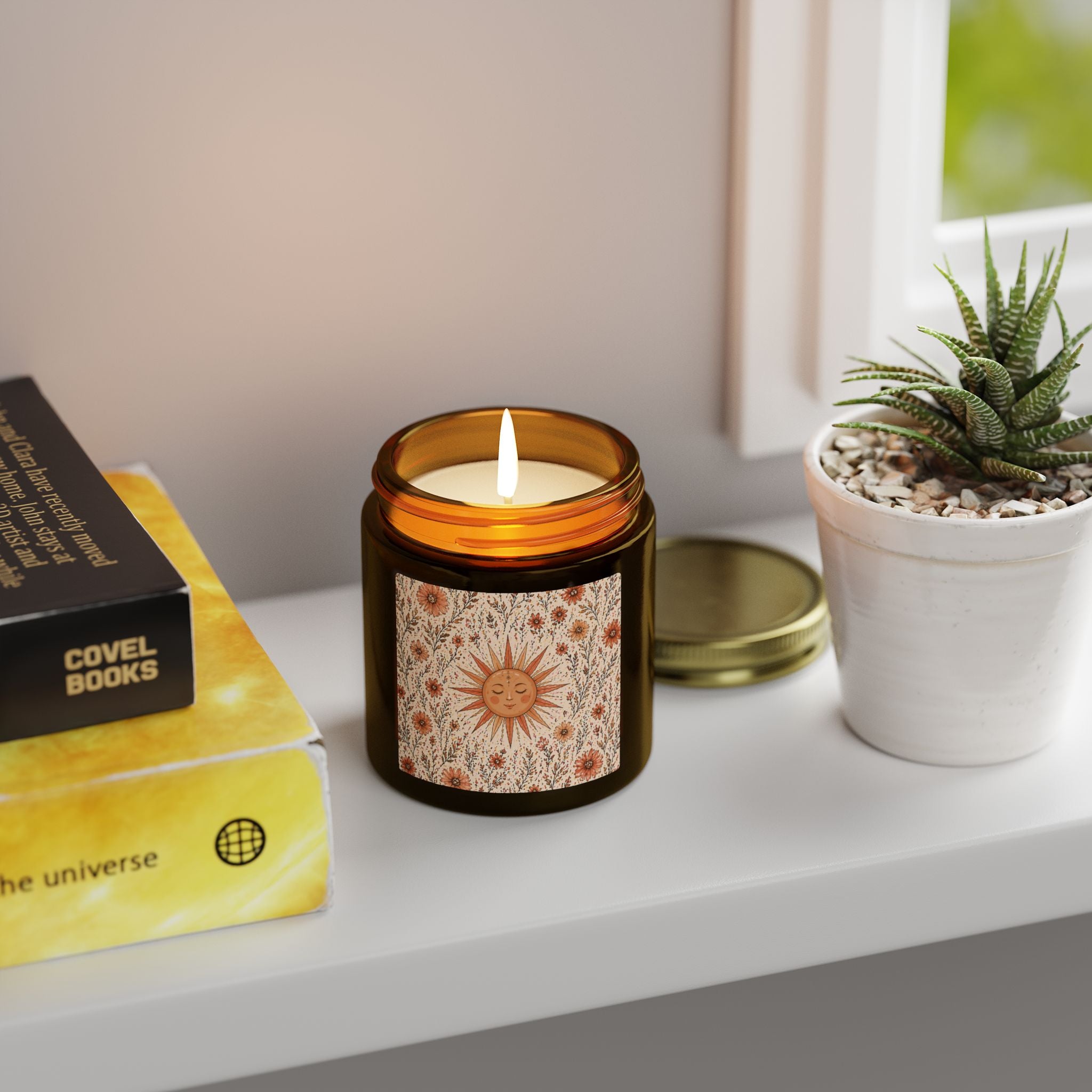 Velour Scented Candle with Sun Motif & Wildflowers