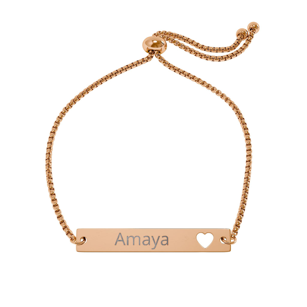 Engraved Name Bar Bracelet with Heart | Personalized Bracelet, Gift for Girlfriend, Mom