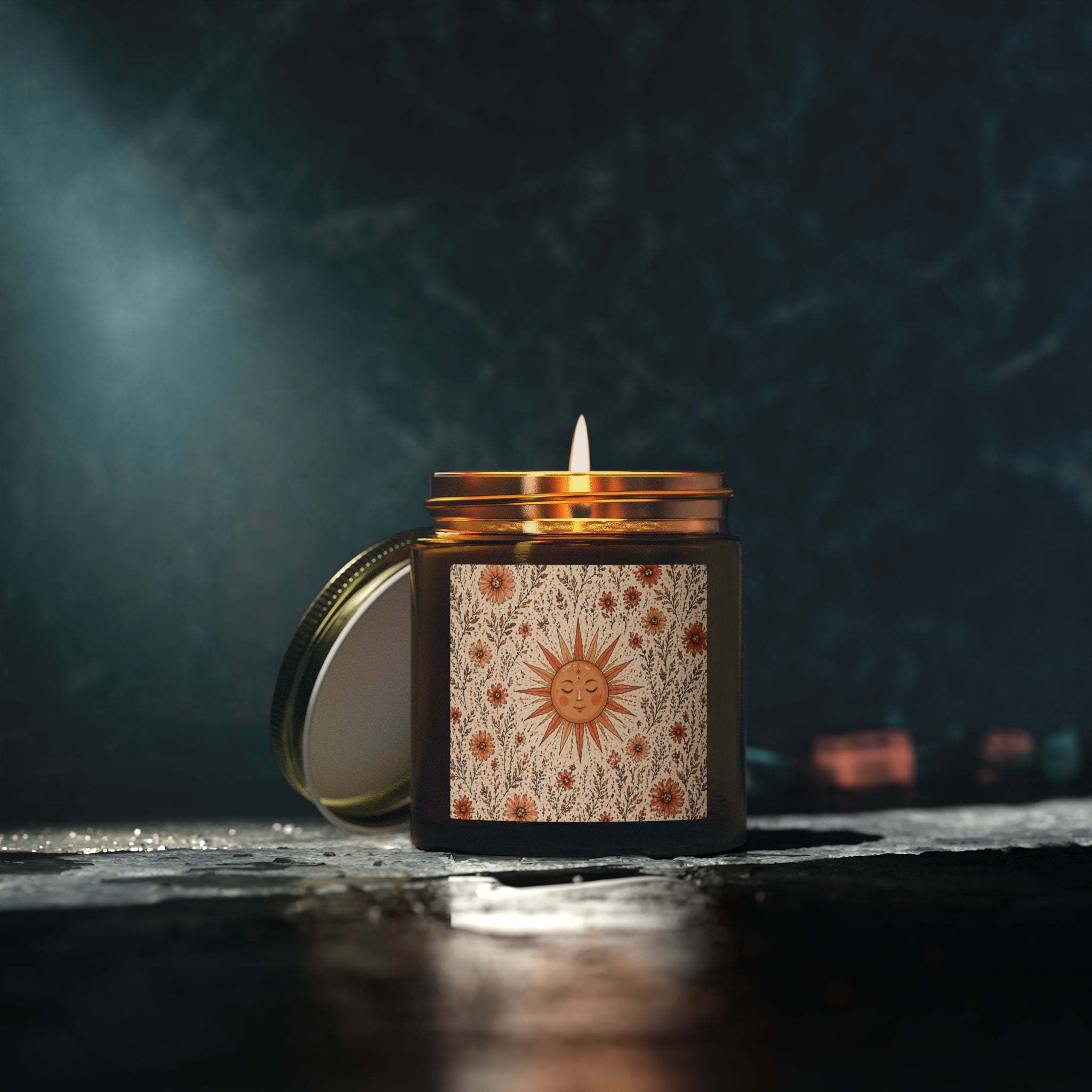 Velour Scented Candle with Sun Motif & Wildflowers