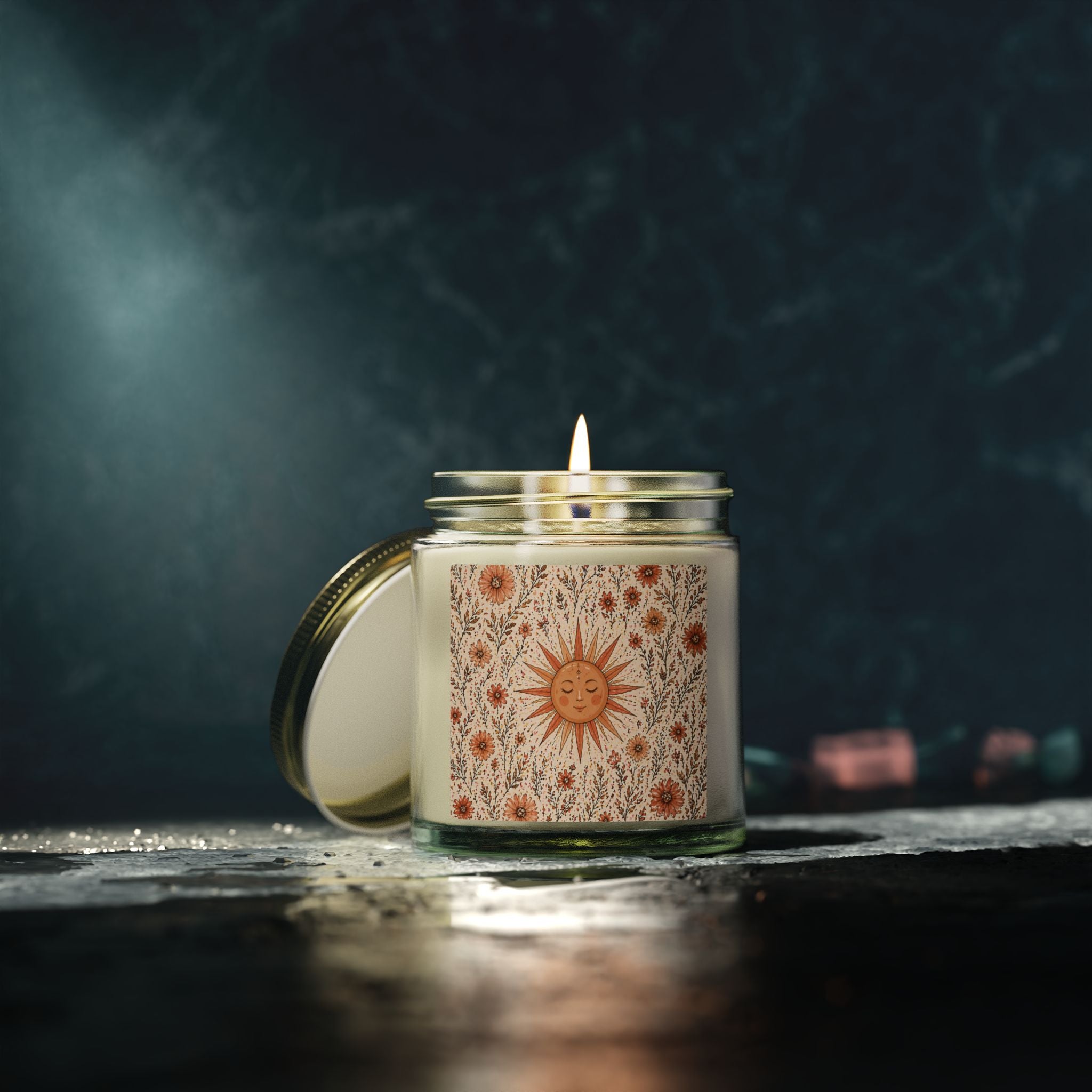 Velour Scented Candle with Sun Motif & Wildflowers