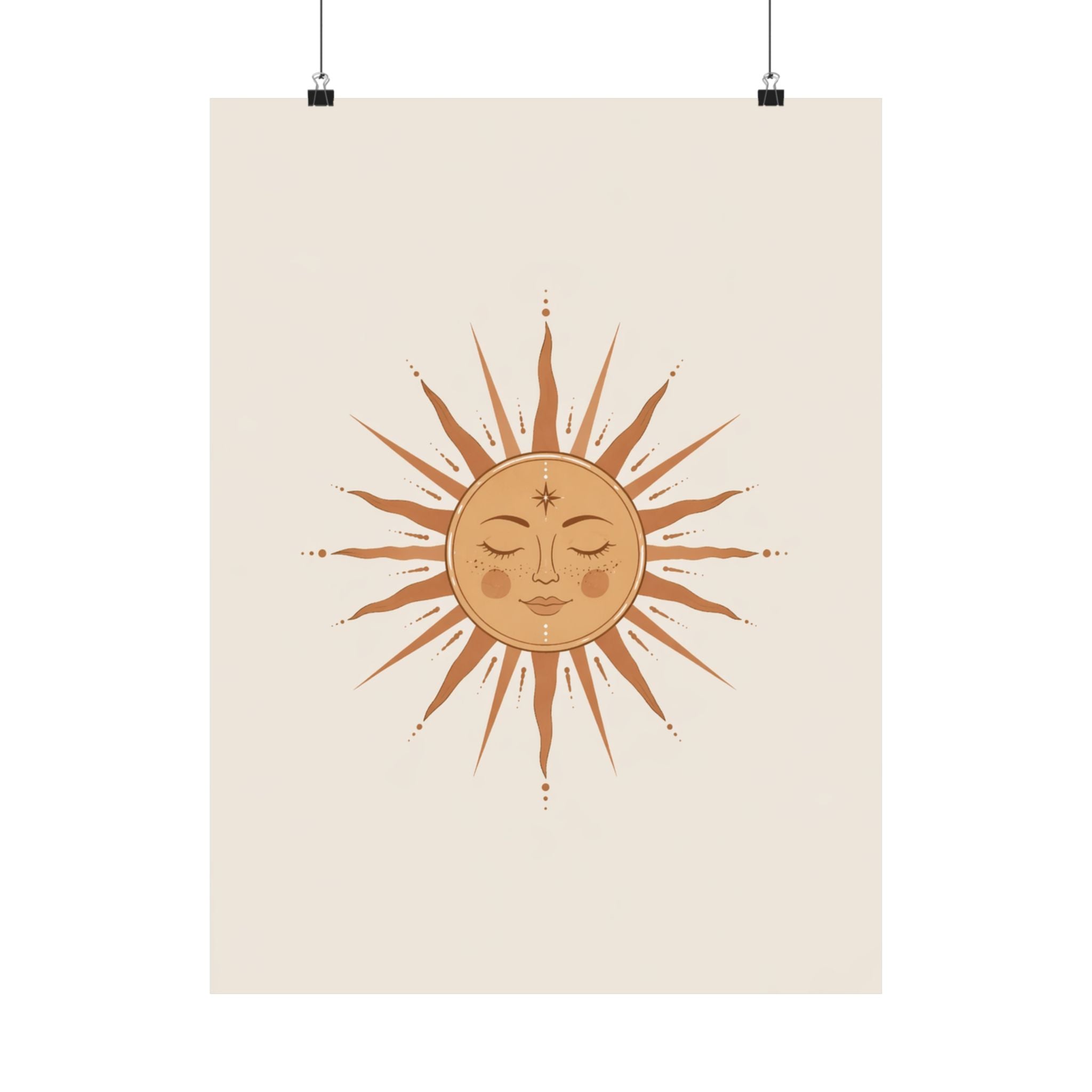 Boho Sun Face Matte Vertical Poster | Celestial Wall Art, Neutral Decor