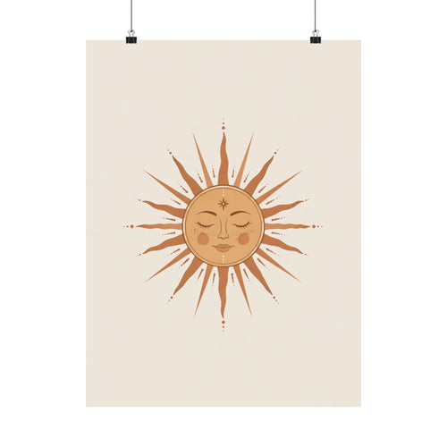 Boho Sun Face Matte Vertical Poster | Celestial Wall Art, Neutral Decor